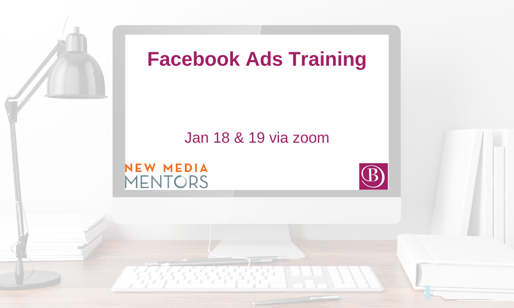 Image: Computer with the words Facebook Ad Training Jan 18 & 19 via zoom